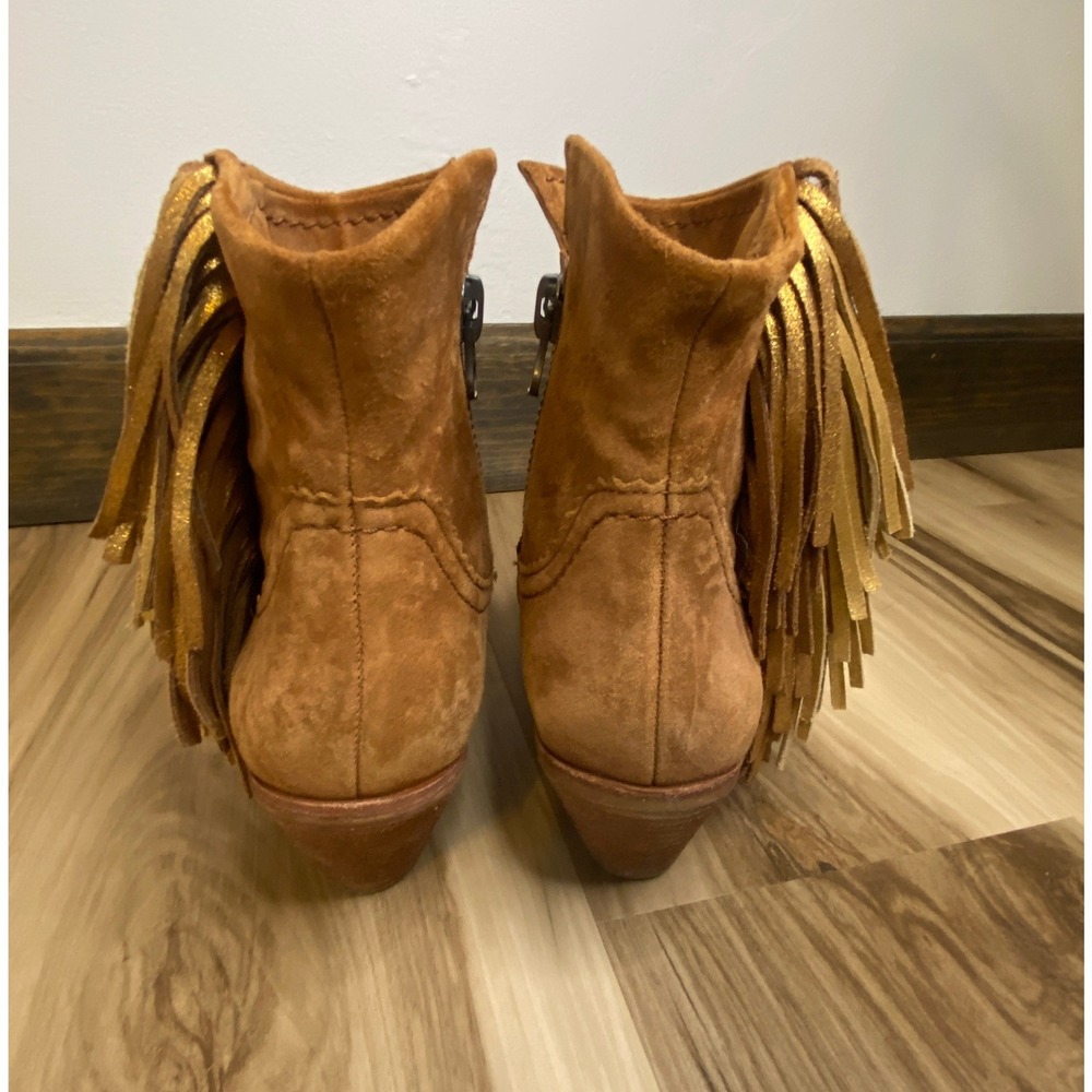 Sam Edelman Louie Tan Suede Fringe Ankle Boots Western Booties 7 Country Cowgirl - Picture 4 of 8